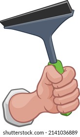 A window or car wash cleaner cartoon hand in a fist holding a squeegee cleaning tool