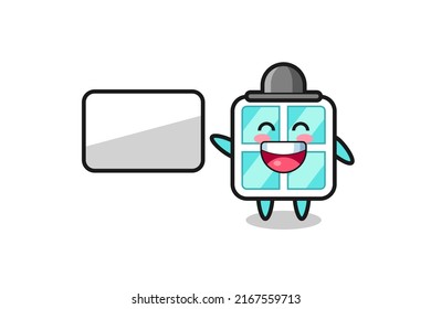 window cartoon illustration doing a presentation , cute style design for t shirt, sticker, logo element