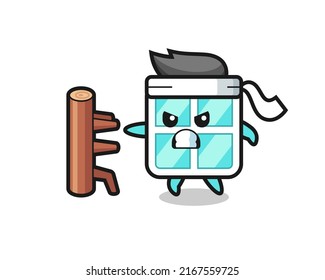 window cartoon illustration as a karate fighter , cute style design for t shirt, sticker, logo element