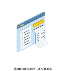 Window cash register interface. Vector 3d isometric, color web icon, new flat style. Creative illustration design, graphic idea for infographics.