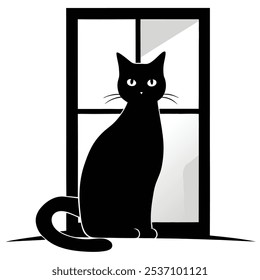 Window Cat Silhouette - Modern Pet Vector Design