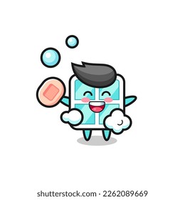 window character is bathing while holding soap , cute style design for t shirt, sticker, logo element