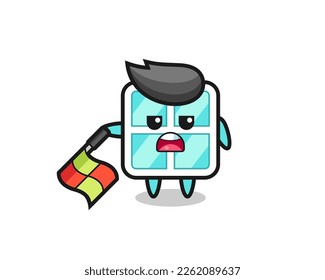 window character as line judge hold the flag down at a 45 degree angle , cute style design for t shirt, sticker, logo element