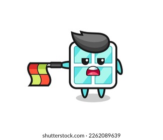 window character as line judge hold the flag straight horizontally , cute style design for t shirt, sticker, logo element