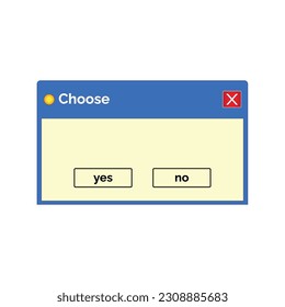 Window choose message button with options of yes and no click. Vector, illustration.