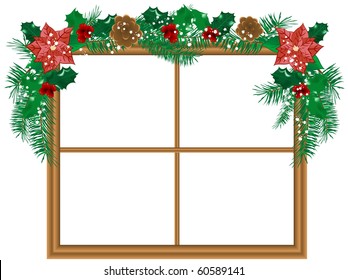 Window with the christmas garland