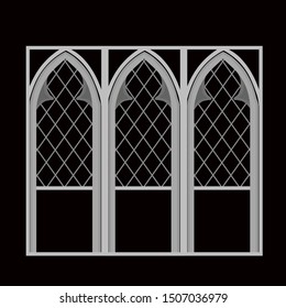 Window for churches and monasteries. Architecture and cathedral, medieval and gothic. Vector illustration
