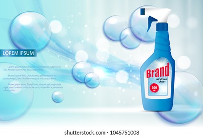 Window Clean Bottle Template for Ads or Magazine Background. 3D Realistic Vector Iillustration. EPS10