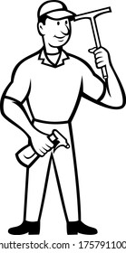 Caricatura en frascos de agujeros de limpiabotas y pulverizadores en blanco y negro
