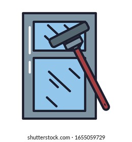 window cleaner line and fill style icon design, Cleaning service wash home hygiene equipment domestic interior housework and housekeeping theme Vector illustration