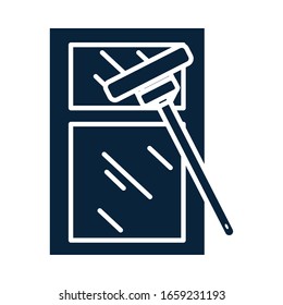 window cleaner silhouette style icon design, Cleaning service wash home hygiene equipment domestic interior housework and housekeeping theme Vector illustration
