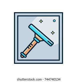 Window cleaner squeegee flat color line icon. Glass cleaner scraper vector illustration. 