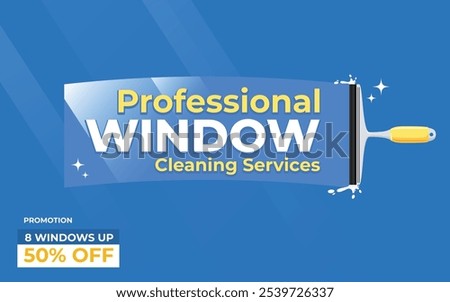 Window cleaner using a squeegee to wash. window cleaning service template.