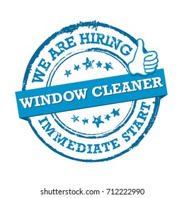 Window cleaner - We are hiring. Blue / Cyan printable sticker for recruitment agencies / human resources companies