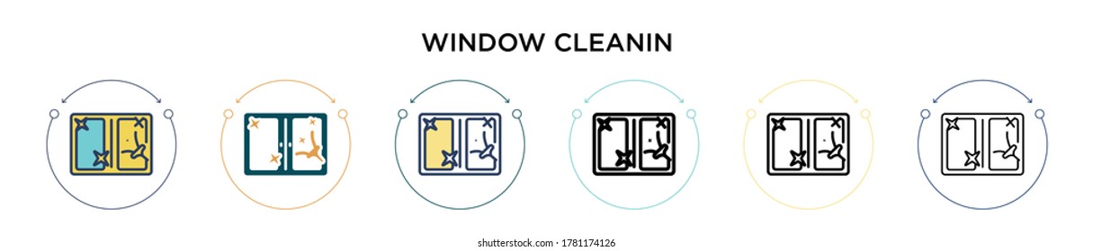 Window cleanin icon in filled, thin line, outline and stroke style. Vector illustration of two colored and black window cleanin vector icons designs can be used for mobile, ui, web