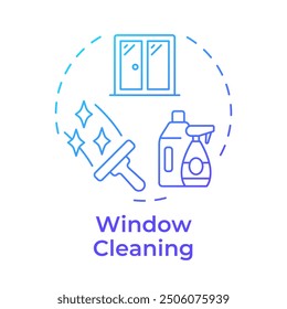 Window cleaning blue gradient concept icon. Detergent bottles, squeegee. Cleanup equipment. Round shape line illustration. Abstract idea. Graphic design. Easy to use in infographic, presentation