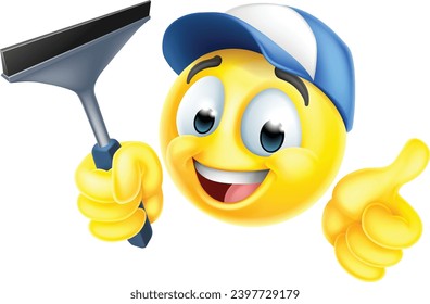 A window cleaning or car wash emoticon face icon holding a squeegee 