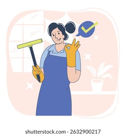 Window Cleaning Female Character with Squeegee