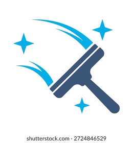 Window cleaning icon blue flat vector design squeegee wiper symbol glass wash tool service graphic element sign