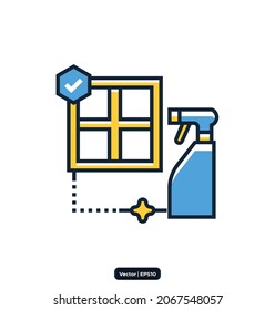 Window Cleaning icon. Disinfection and Cleaning Related Vector Icons.  Laundry, a Window sponge, and Vacuum cleaner. Washing machine classic icon set. Quality set. Vector