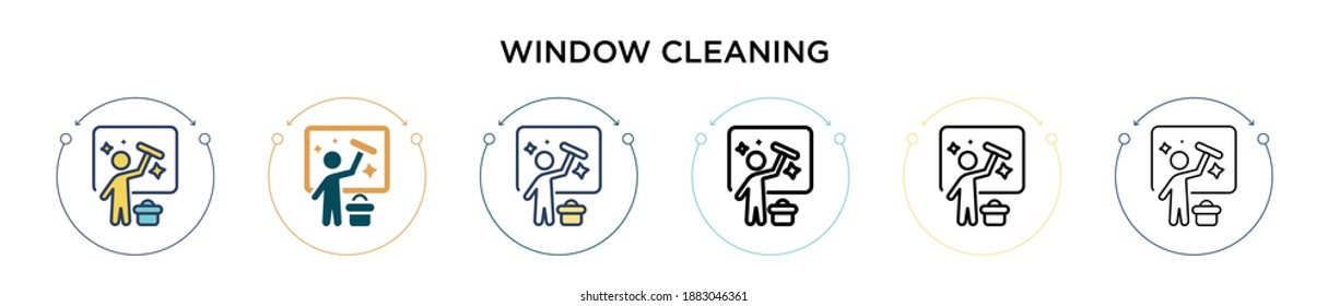 Window Cleaning Icon In Filled, Thin Line, Outline And Stroke Style. Vector Illustration Of Two Colored And Black Window Cleaning Vector Icons Designs Can Be Used For Mobile, Ui, Web