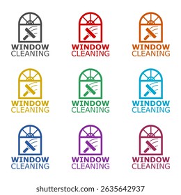 Symbol zur Fensterreinigung einzeln auf weißem Hintergrund. Symbole bunt einstellen
