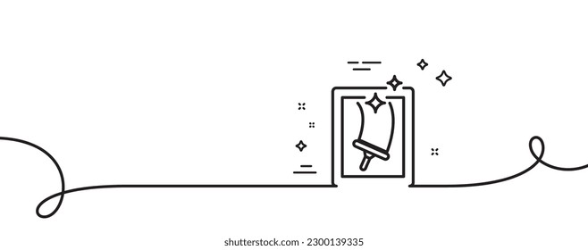Window cleaning line icon. Continuous one line with curl. Washing service symbol. Housekeeping equipment sign. Window cleaning single outline ribbon. Loop curve pattern. Vector