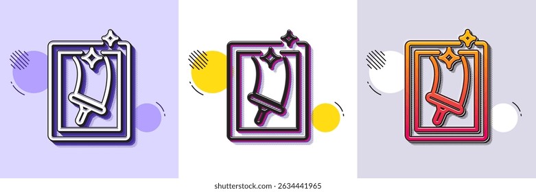 Window cleaning line icon. Halftone dotted pattern. Gradient icon with grain shadow. Washing service symbol. Housekeeping equipment sign. Line window cleaning icon. Various designs. Vector