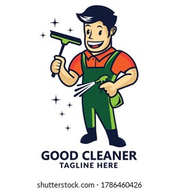 Window Cleaning Mascot Character, Good For Cleaning Service Copany Business Logo