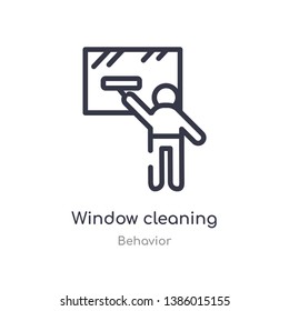 window cleaning outline icon. isolated line vector illustration from behavior collection. editable thin stroke window cleaning icon on white background