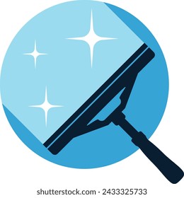 Window cleaning scraper and water trail in a circle. Cleaning and order in the house symbol