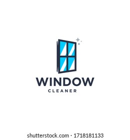 window cleaning service brand logo, house keeping service logo with clean window , sparkle exterior interior illustration