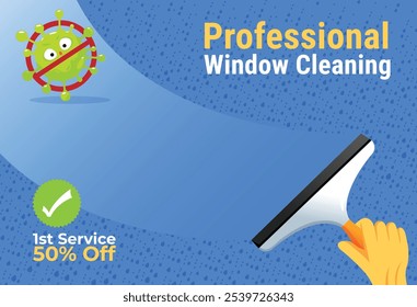 Window cleaning service for bruchure, label, flyer template. Cleaning Virus and bacteria of glass. Vector illustration