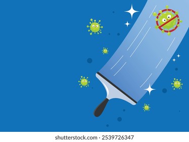 Fensterreinigung für Bruchkeramik, Etikett, Flyervorlage. Reinigung Virus und Bakterien aus Glas. Vektorgrafik
