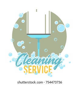 Window cleaning service logo, label or symbol. Mop and foam bubbles