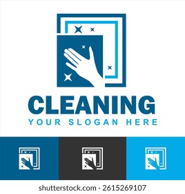 Window cleaning service logo with sparkle effect, and modern layout. Ideal for, cleaning business branding, and commercial maintenance services