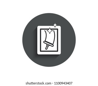 Window cleaning simple icon. Washing service symbol. Housekeeping equipment sign. Circle flat button with shadow. Vector