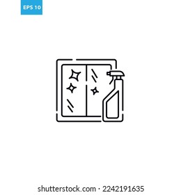 Window cleaning with spray bottle line icon Vector illustration