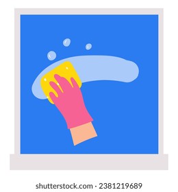 Window cleaning. Washing window. Flat design. Graphic design. Illustration on white background.