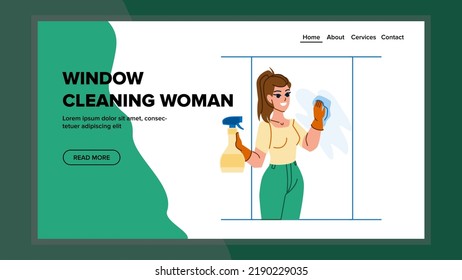 window cleaning woman vector. home wash, glass spray, house maid window cleaning woman web flat cartoon illustration