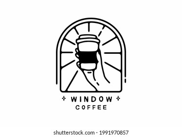 Window coffee line art illustration design