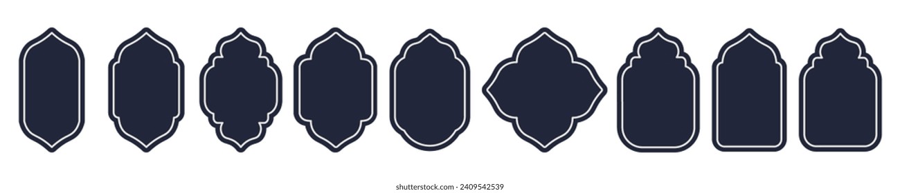 Window Collection of oriental Islamic style arches. Modern boho style design, illustration, flat, simple, vector