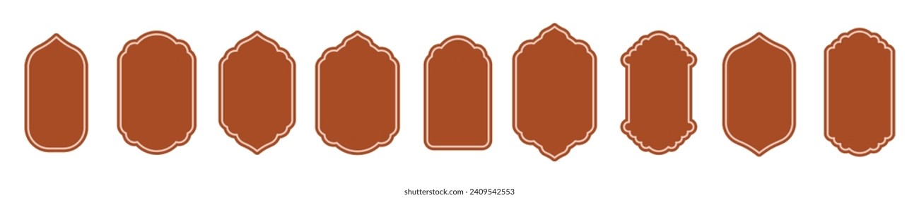 Window Collection of oriental Islamic style arches. Modern boho style design, illustration, flat, simple, vector