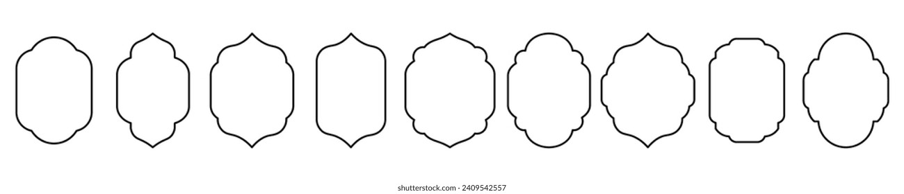 Window Collection of oriental Islamic style arches. Modern boho style design, illustration, flat, simple, vector