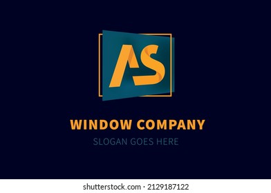 Window Company Logo Design Vector Illustration. Building Construction Blue, Luxury Minimal Building Logo Design. Perspective Logo With Letters A And S.