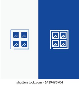 Window, Construction, Building Line and Glyph Solid icon Blue banner Line and Glyph Solid icon Blue banner