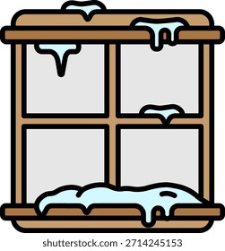 Ventana cubierta de nieve y hielo Ilustración