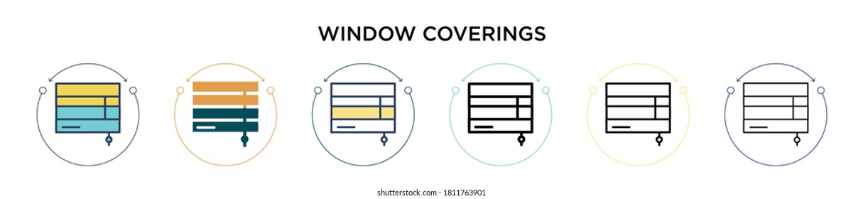 Window coverings icon in filled, thin line, outline and stroke style. Vector illustration of two colored and black window coverings vector icons designs can be used for mobile, ui, web