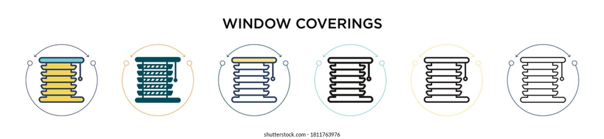 Window coverings icon in filled, thin line, outline and stroke style. Vector illustration of two colored and black window coverings vector icons designs can be used for mobile, ui, web