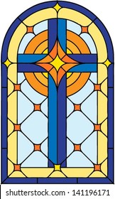 Window cross , vector illustration in stained glass style